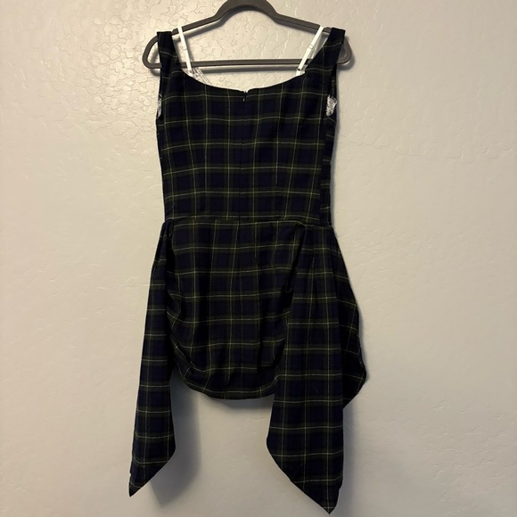 Innovare denim Ceyhun Grid Plaid Fringe Spaghetti Mini Dress size medium NEW - Picture 11 of 15